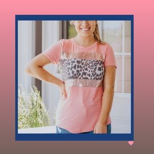 Mysterious Ways Sequin Color Block Top in Coral